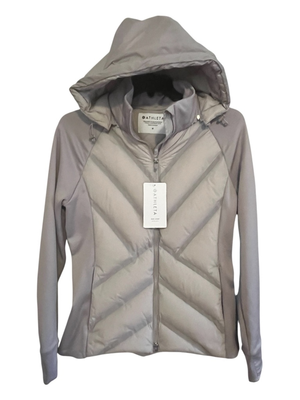 Athleta Inlet Light Gray/Lavender Hooded Down Puffer Jacket size M